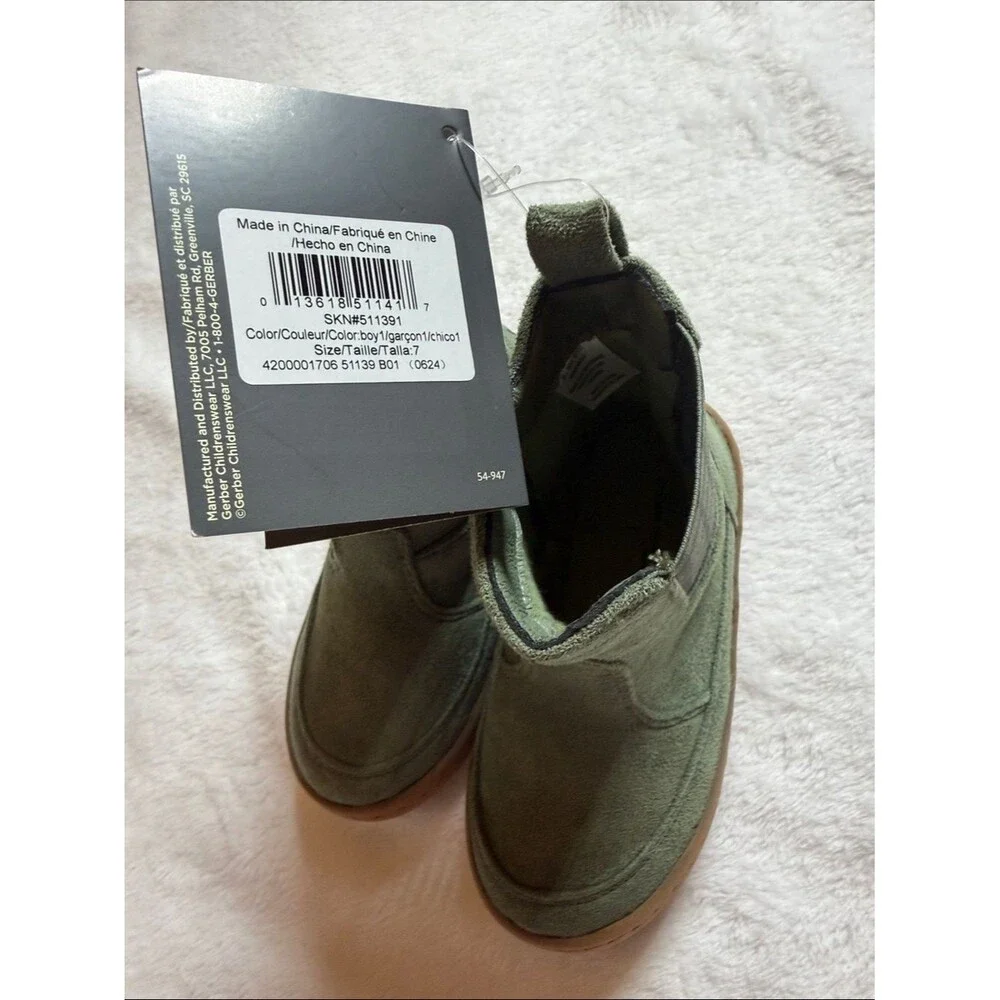 NWT Kids Olive Green Suede Zip-Up Boots with plaid detail 7